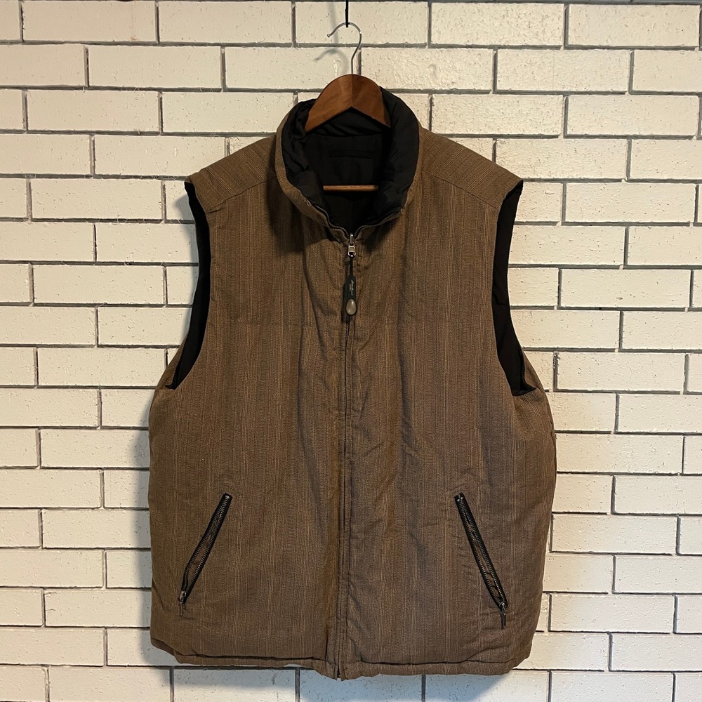 VTG Eddie Bauer Down Vest Reversible Black Brown Puffer Jacket Mens M / L 22x28